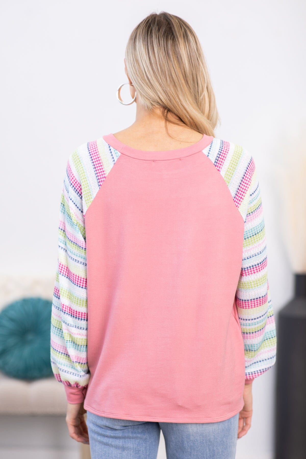 Dusty Rose Multicolor Stripe Sleeve Top - Filly Flair