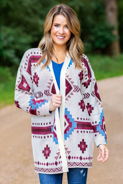 Turquoise and Navy Aztec Print Cardigan · Filly Flair