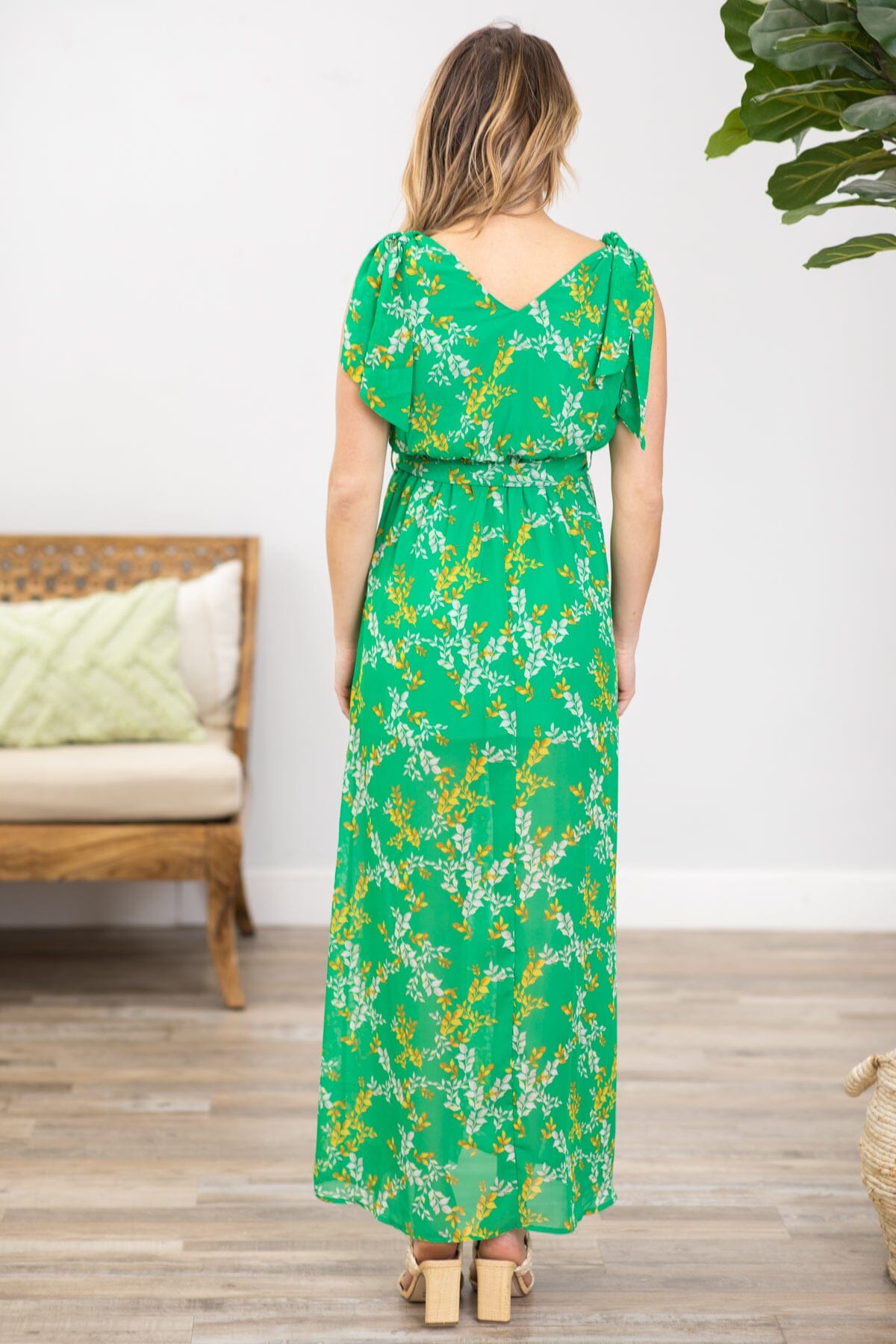Green Floral Print Surplice Front Maxi Dress - Filly Flair