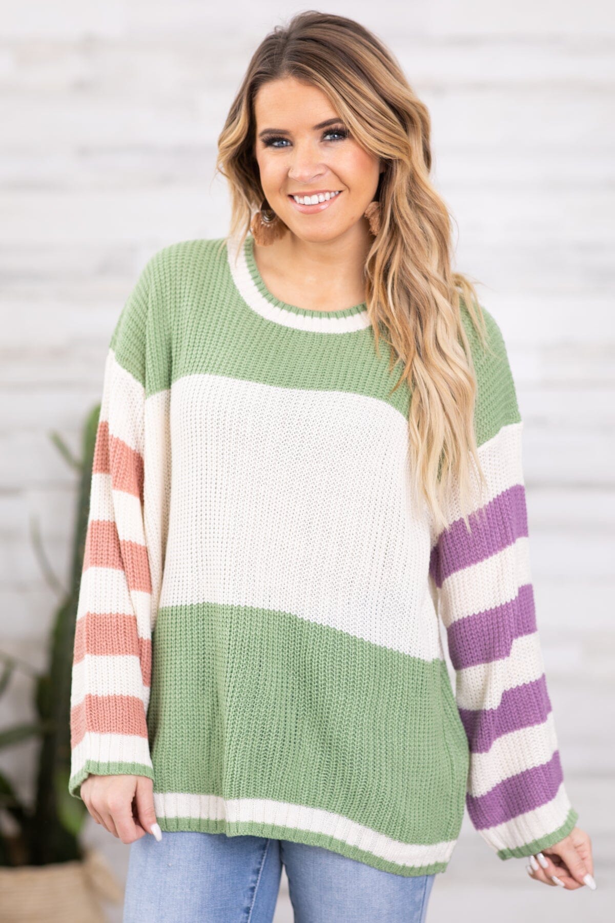 Green Mix Striped Sweater - Filly Flair