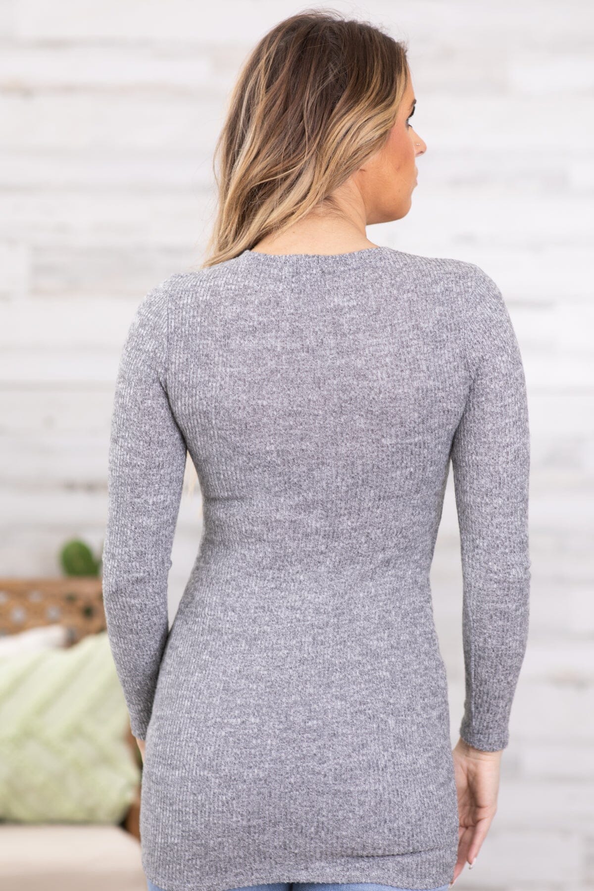Heather Grey Round Hem Long Top - Filly Flair
