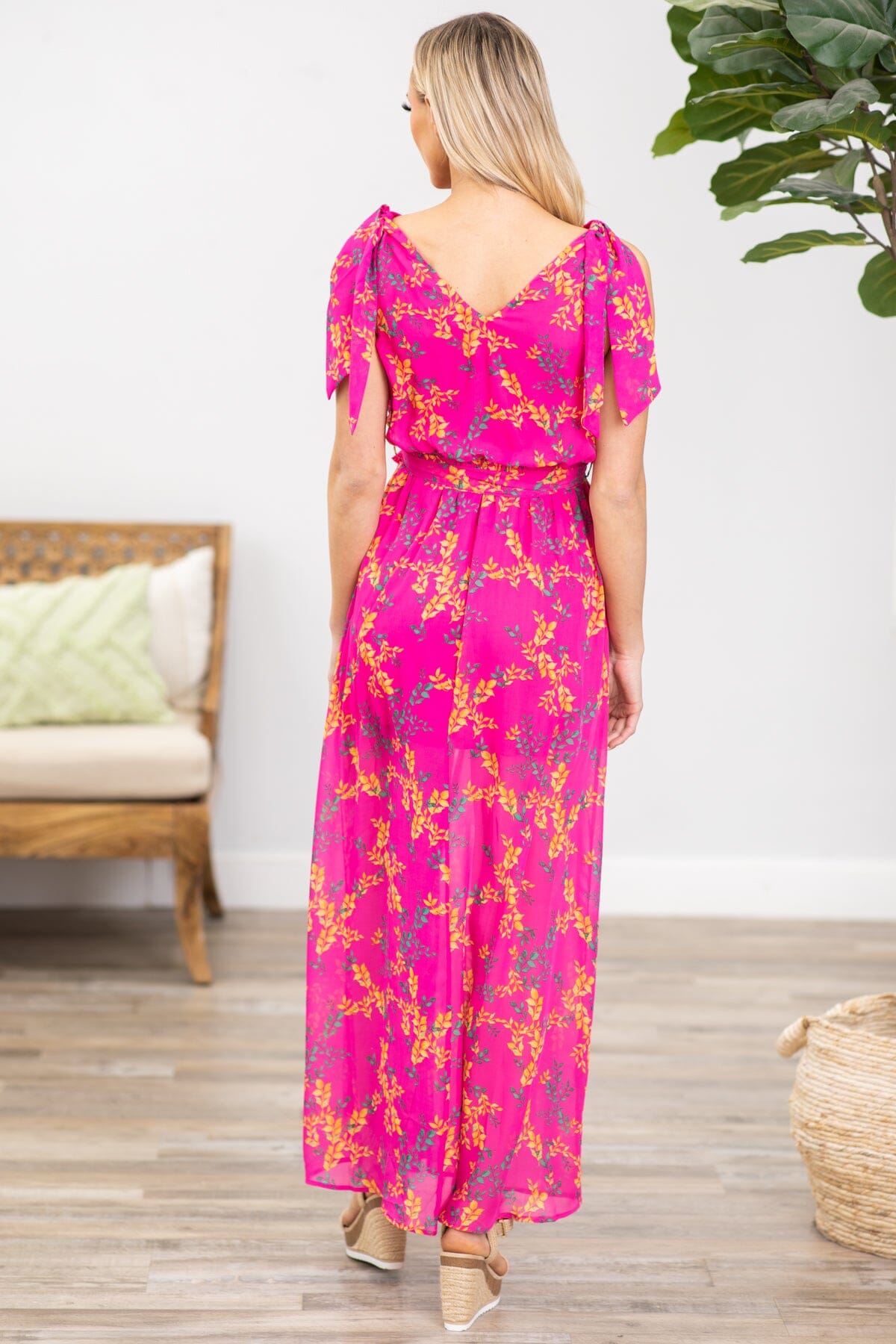 Hot Pink Floral Print Surplice Front Maxi Dress · Filly Flair