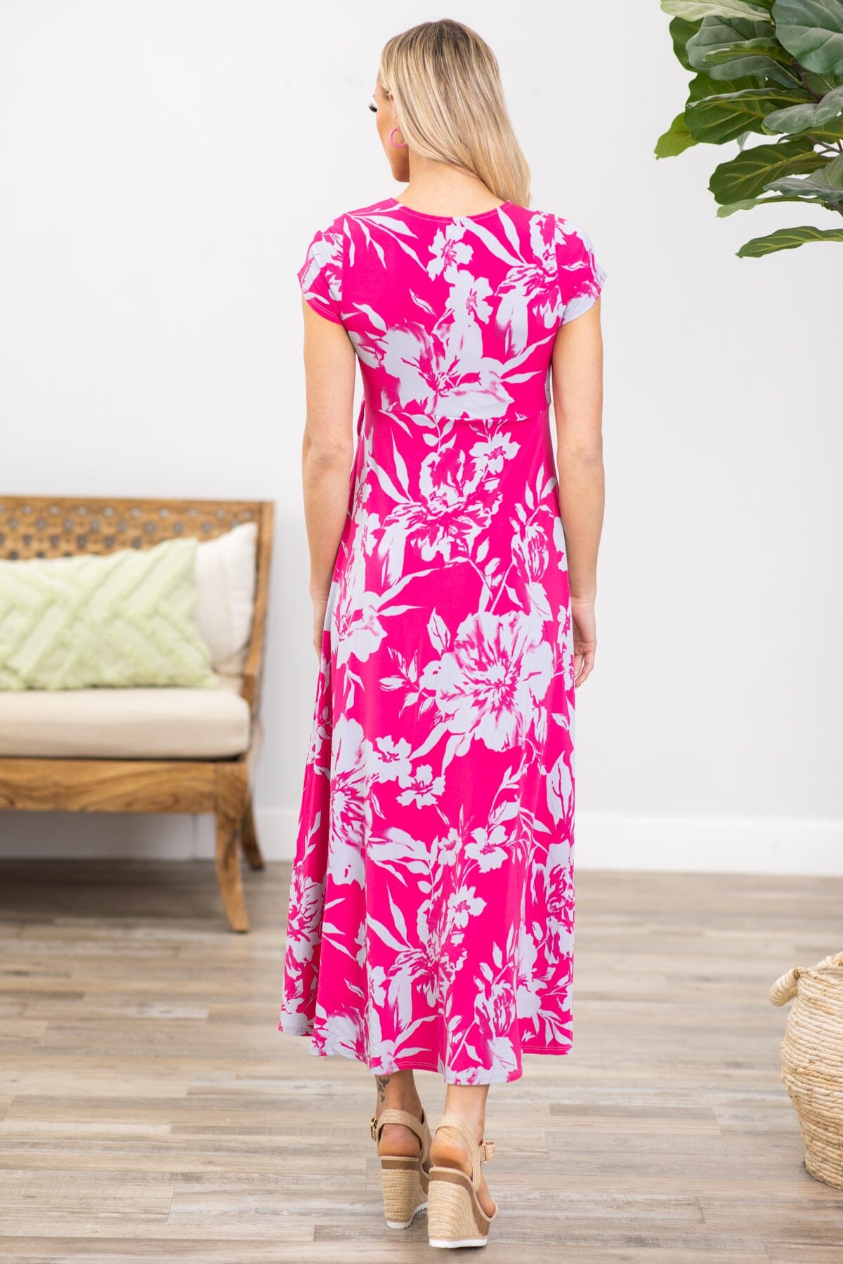 Hot Pink and Grey Floral Print Maxi Dress - Filly Flair