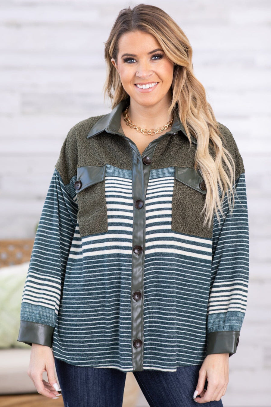 Hunter Green and Teal Striped Jacket - Filly Flair