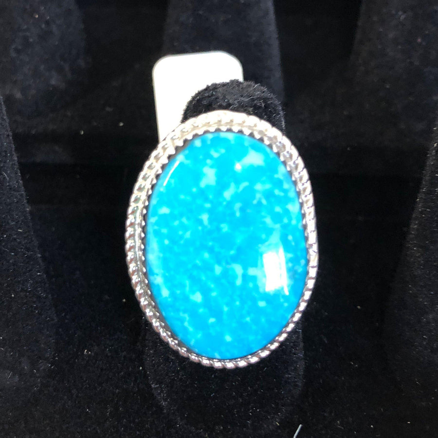 Turquoise Oval Sterling Silver Ring Size 7.5 - Filly Flair