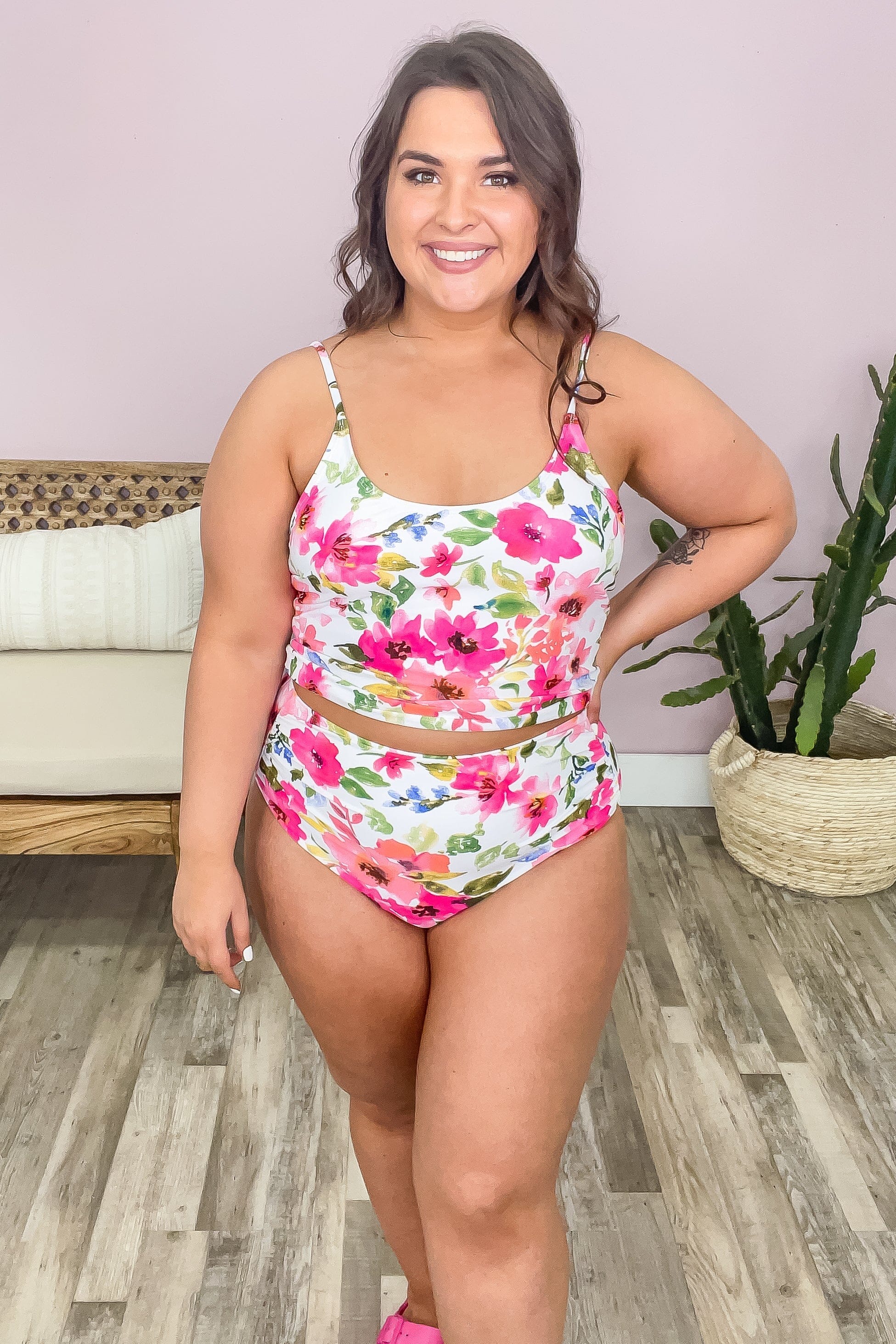Hot Pink Floral Ruched Side Swimsuit Bottom - Filly Flair