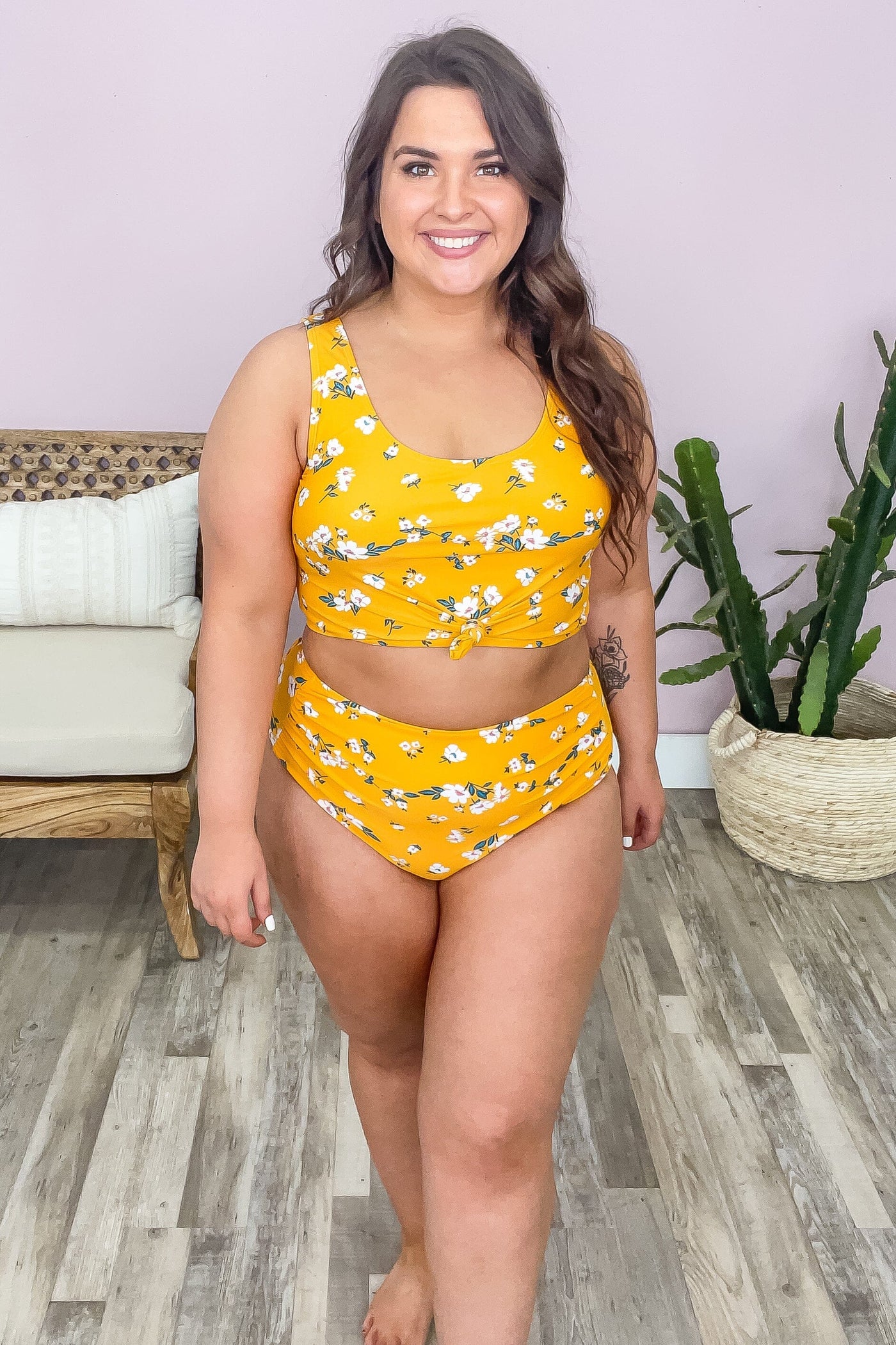 Orange Floral Twist Front Tankini Swimsuit Top - Filly Flair