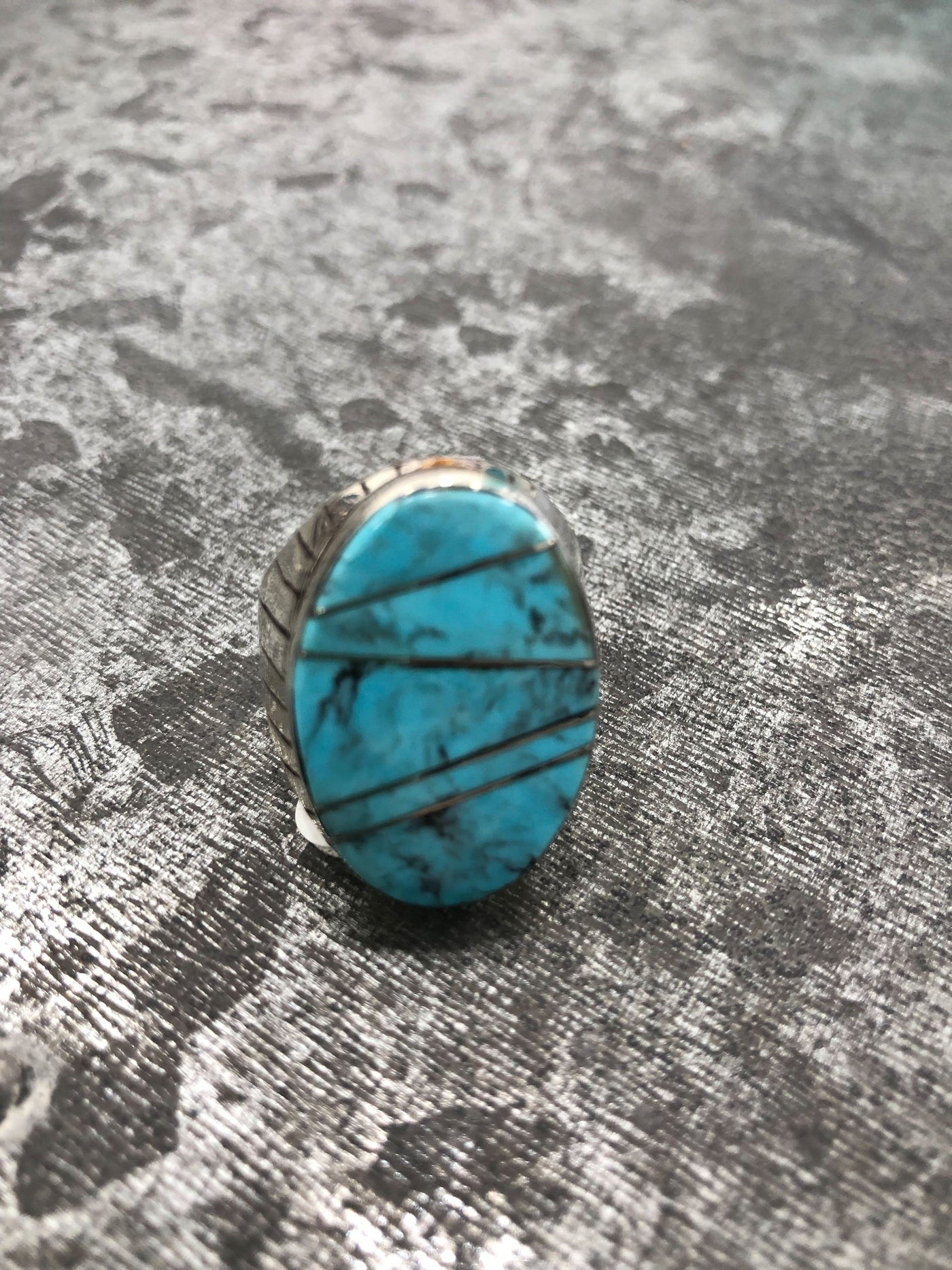 Turquoise Oval with Silver Inlay Sterling Silver Ring Size 10 - Filly Flair