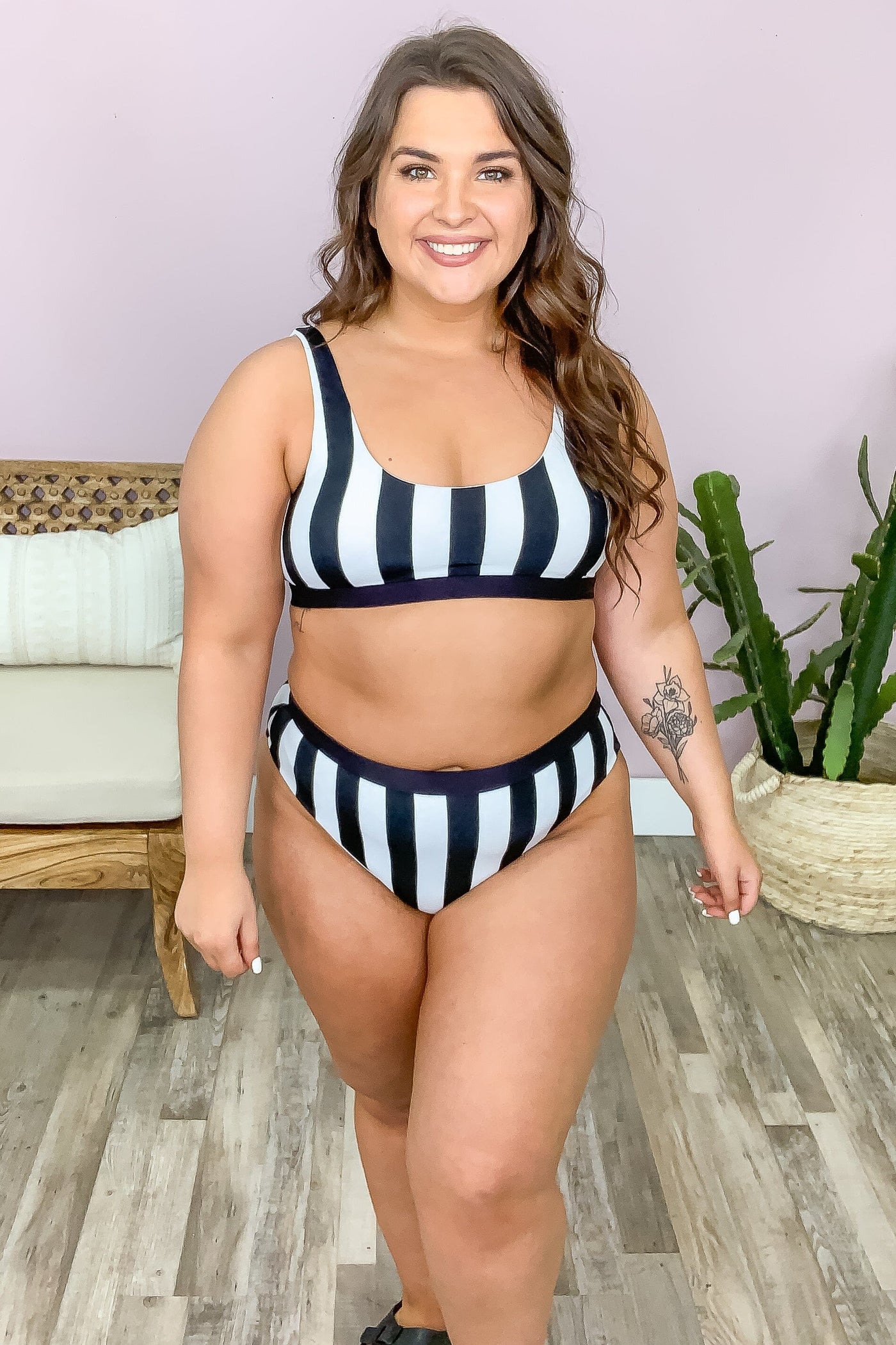 White and Black Stripe Two Piece Swimsuit - Filly Flair