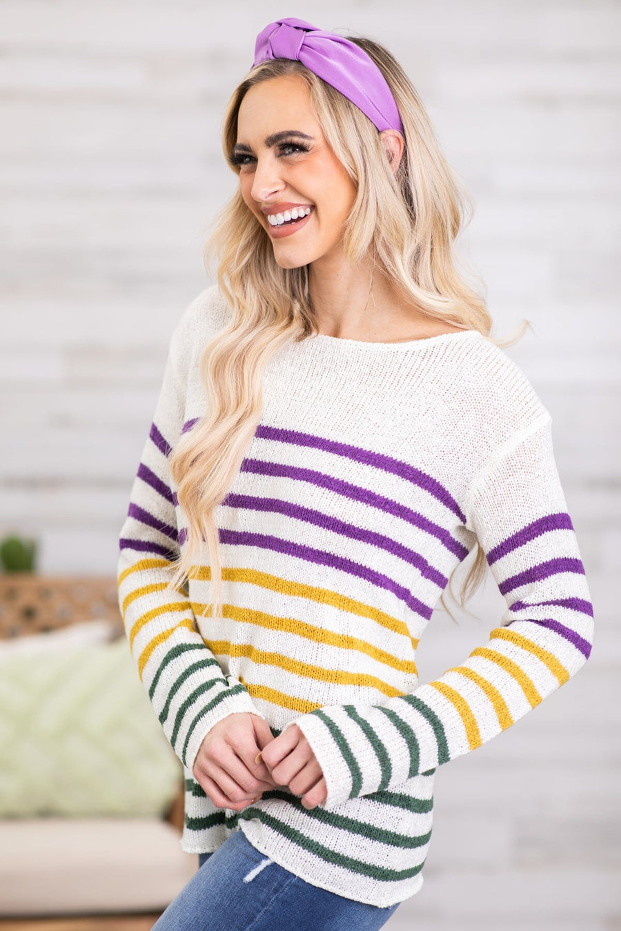Ivory Multicolor Stripe Lightweight Sweater - Filly Flair