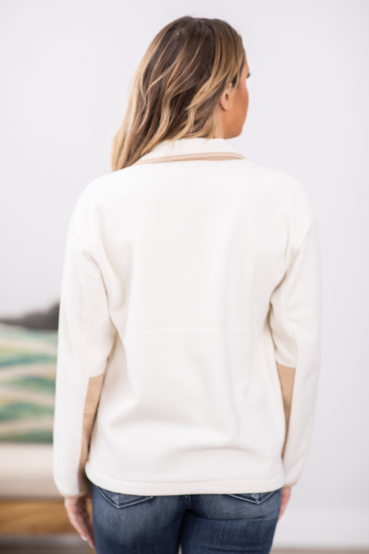 Ivory and Khaki 1/4 Snap Fleece Pullover - Filly Flair