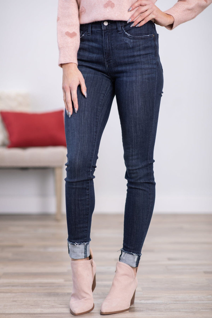Judy Blue Dark Wash Cuffed Skinny Jeans - Filly Flair