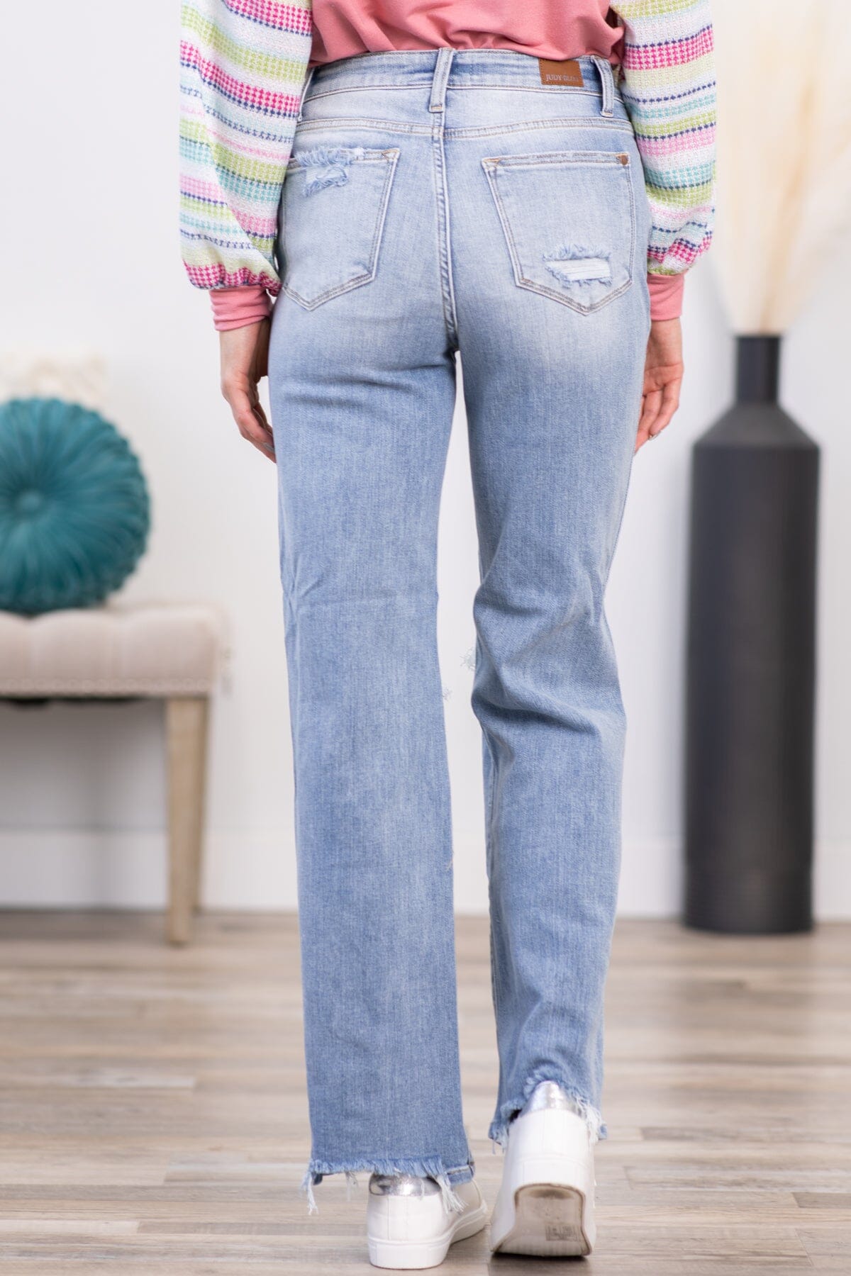 Judy Blue Distressed Knee Wide Leg Jeans - Filly Flair