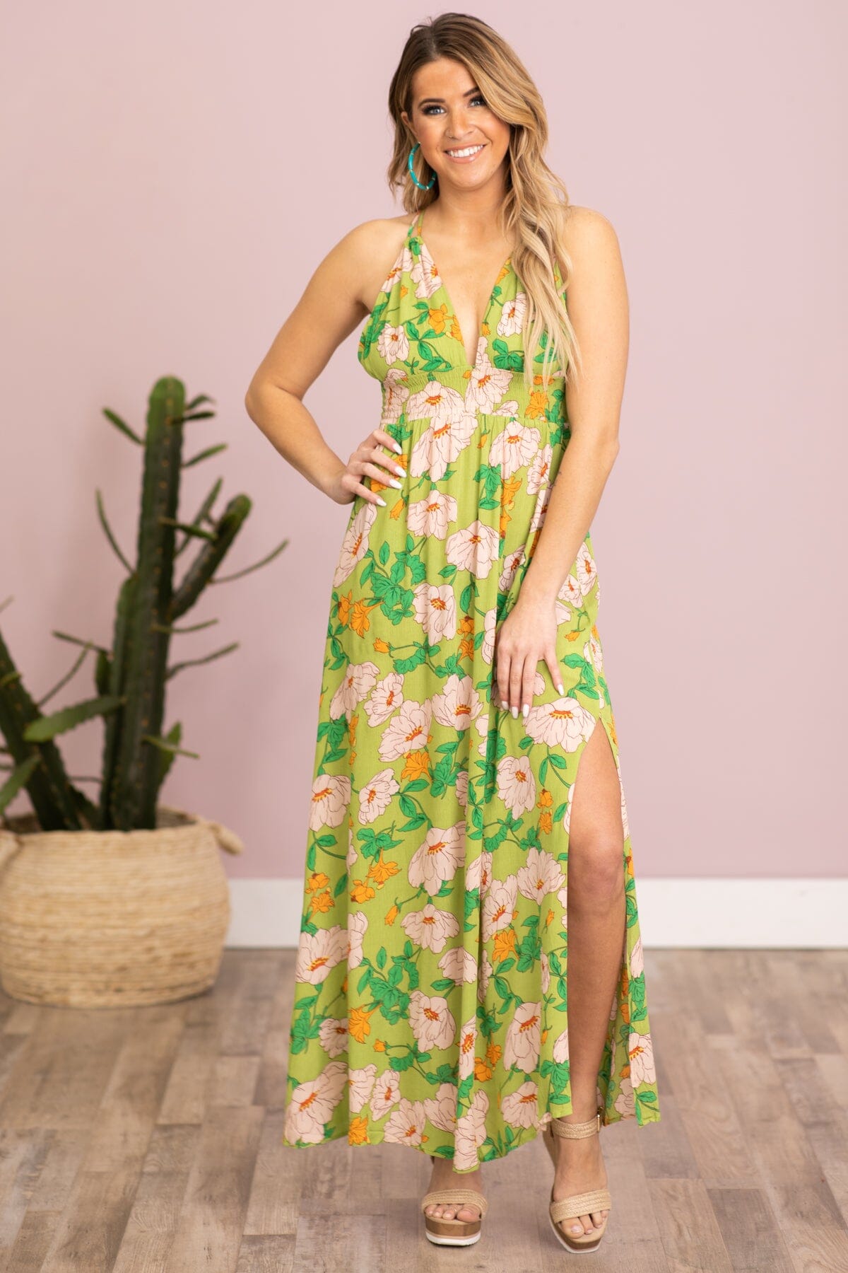 Kelly Green Multicolor Floral Print Maxi Dress - Filly Flair