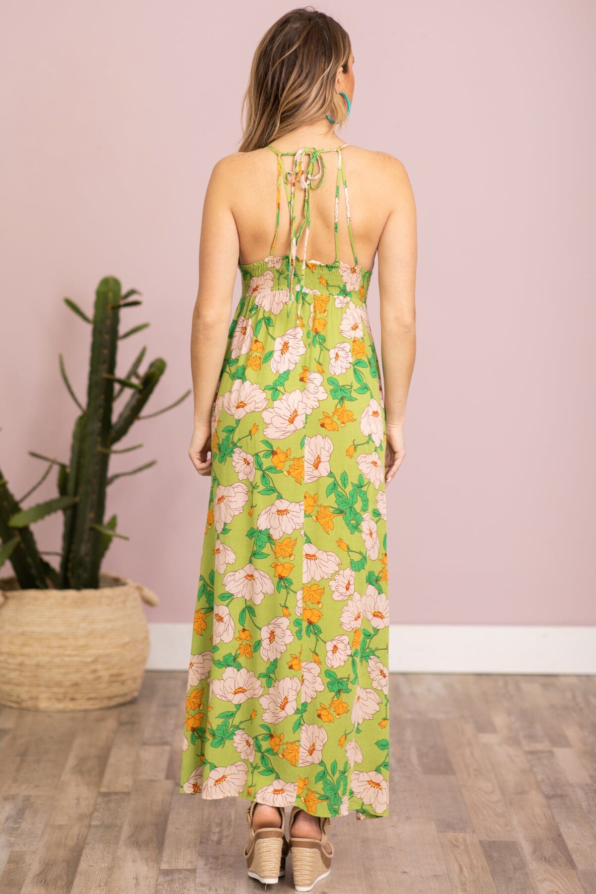 Kelly Green Multicolor Floral Print Maxi Dress - Filly Flair