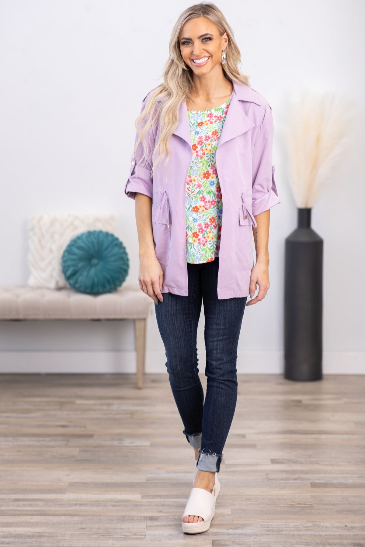 Lavender Roll Sleeve Anorak Jacket - Filly Flair