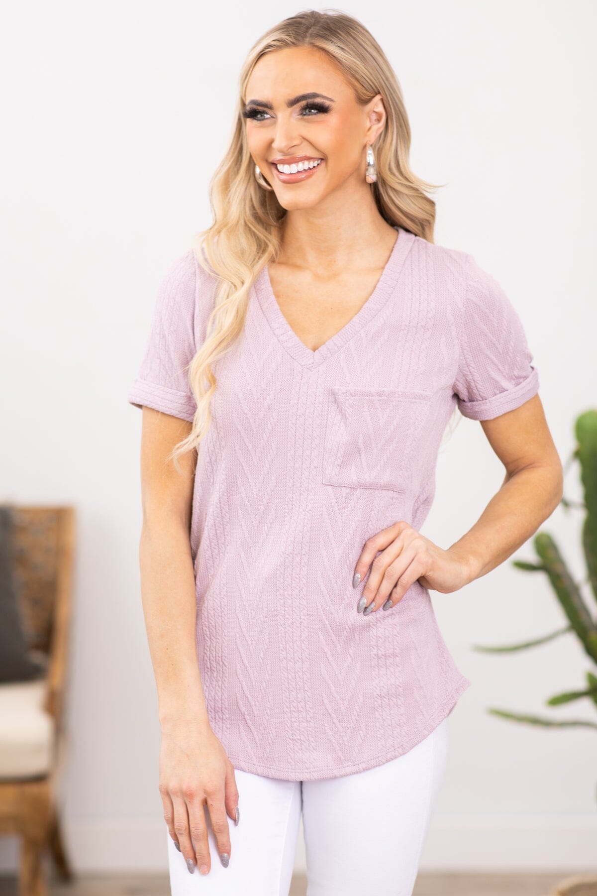 Lavender Short Sleeve Tee With Pocket - Filly Flair