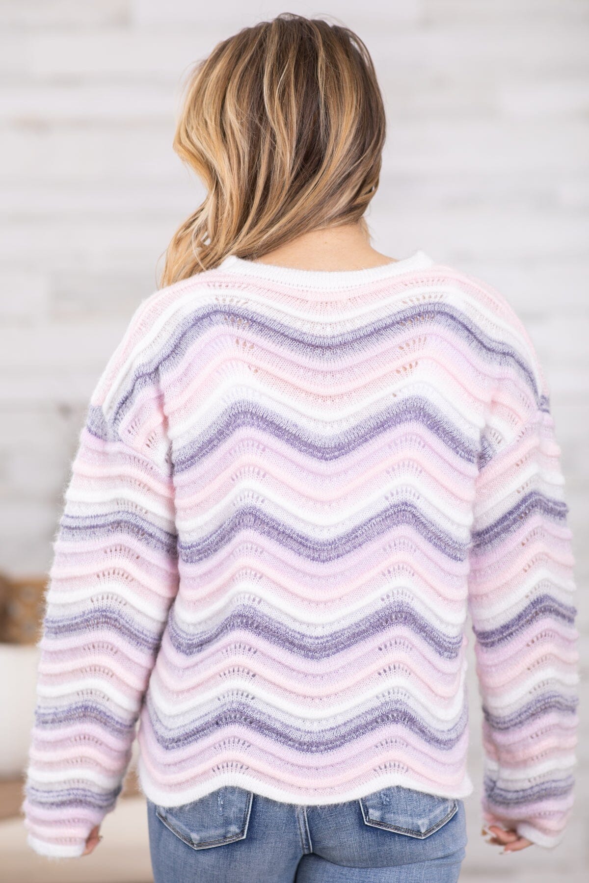 Lavender and Baby Pink Chevron Stripe Sweater - Filly Flair