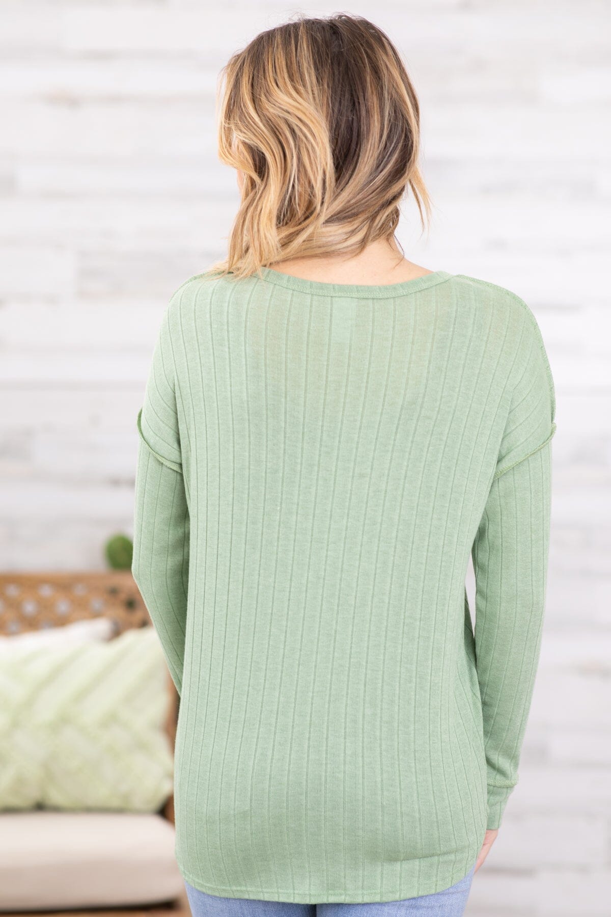 Light Green Drop Shoulder Top With Buttons - Filly Flair