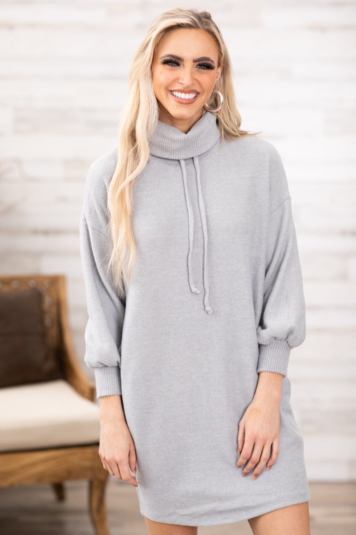 10935 Grey Cowl Neck Shimmer Slip Dress