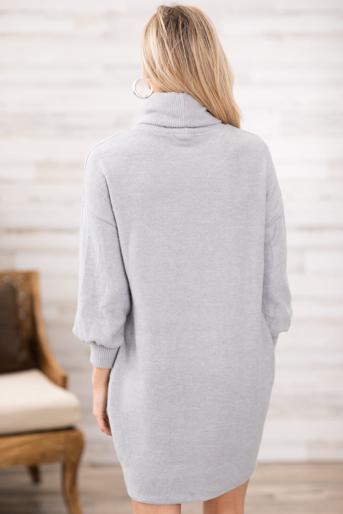 grey cowl neck sweatshirt
