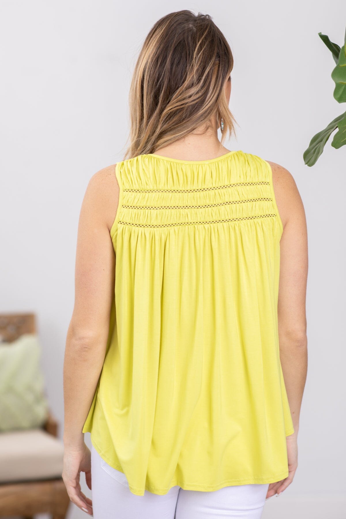 Light Olive Ruched Yoke Tank - Filly Flair