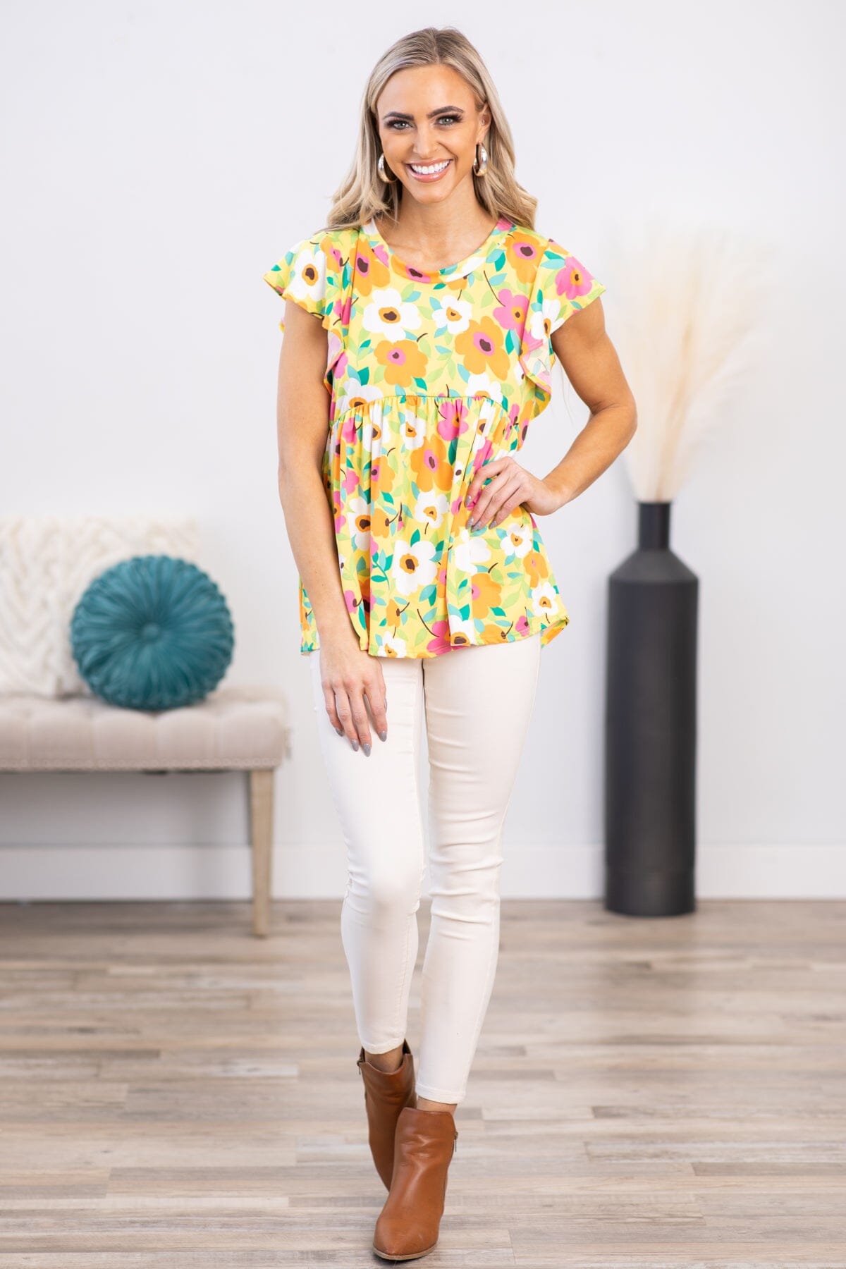Yellow and Orange Floral Babydoll Top · Filly Flair