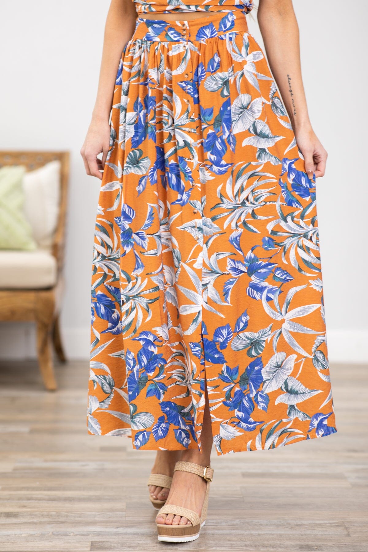 Orange and Cobalt Floral Maxi Skirt - Filly Flair
