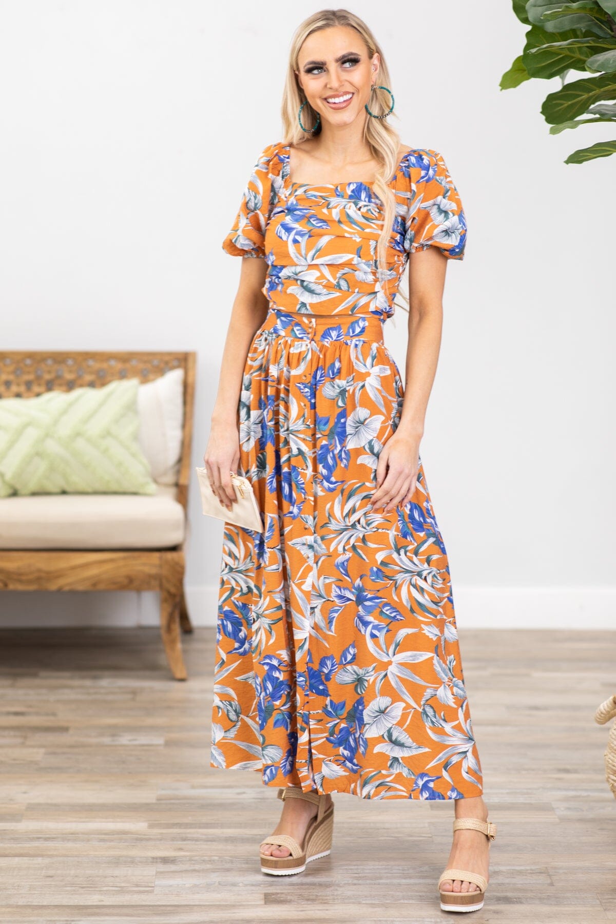 Orange and Cobalt Floral Maxi Skirt - Filly Flair