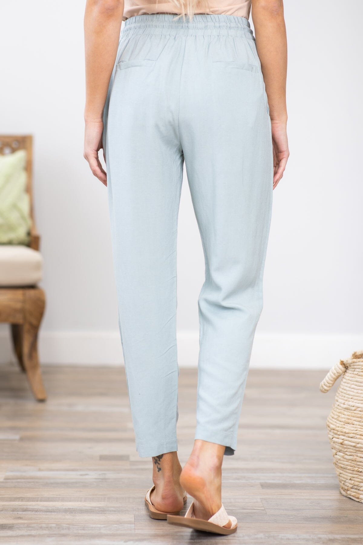 Pastel Blue Elastic Waist Tapered Leg Pant - Filly Flair