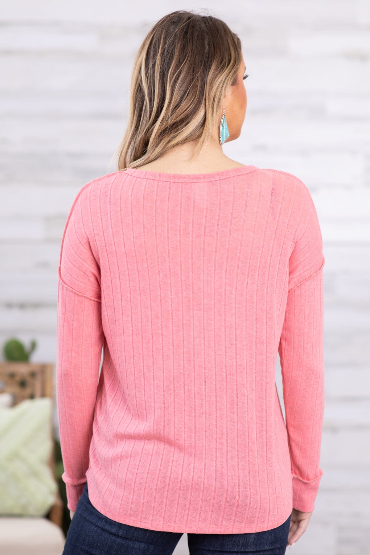 Pink Drop Shoulder Top With Buttons - Filly Flair