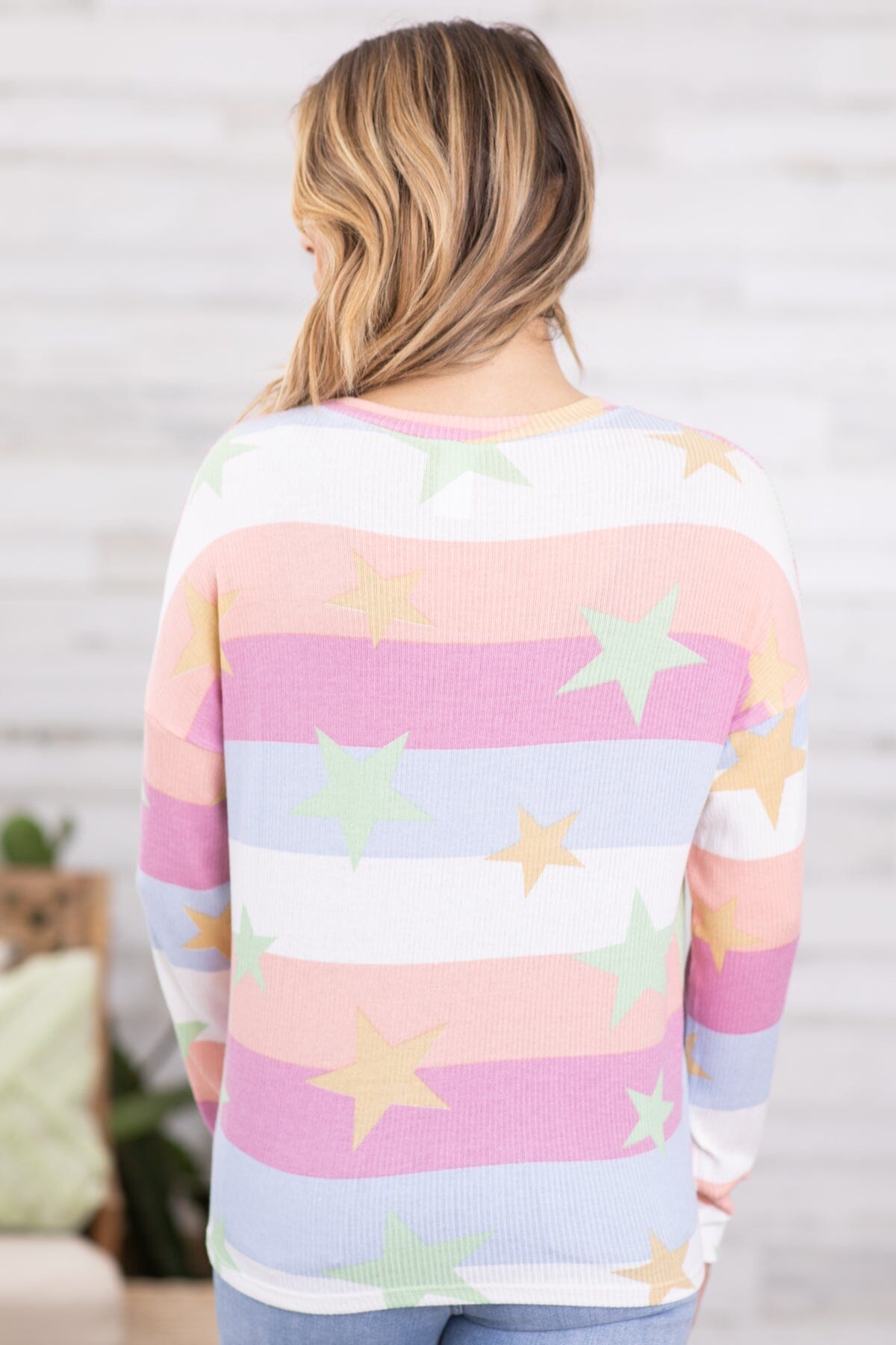 Pink Multicolor Stripe Top With Stars - Filly Flair