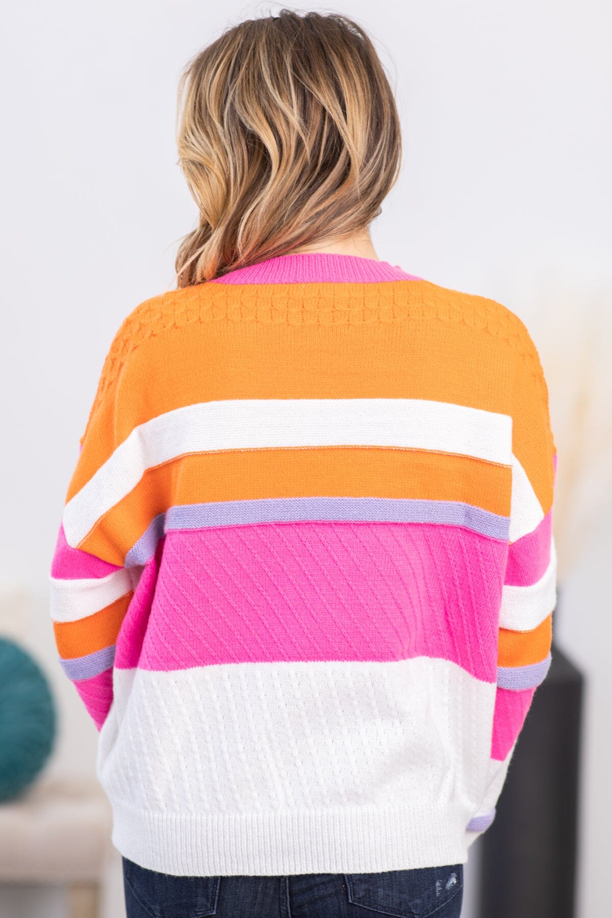 Noisy May color block sweater in orange & pink