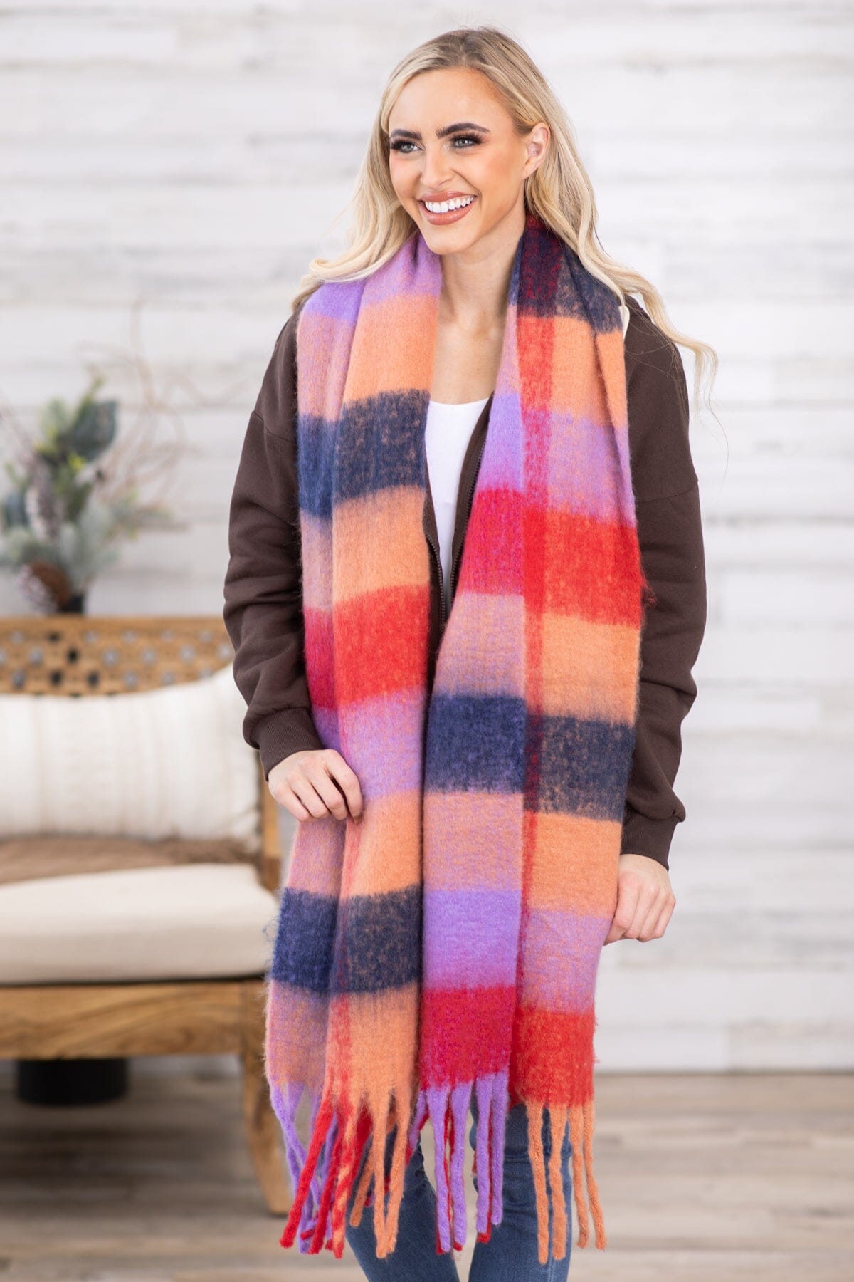 Purple and Hot Pink Plaid Blanket Scarf - Filly Flair