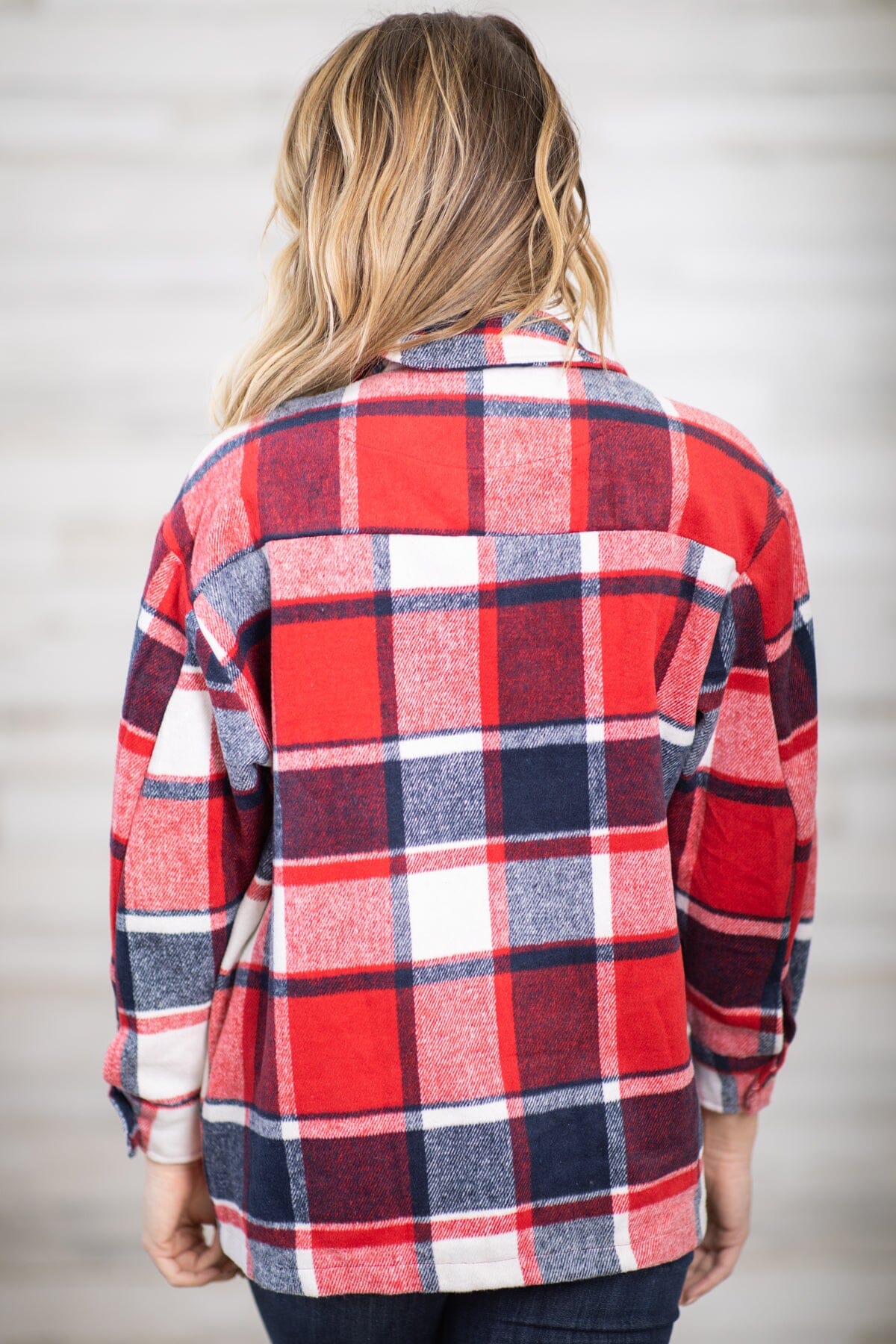 Red and Navy Multicolor Plaid Shacket - Filly Flair