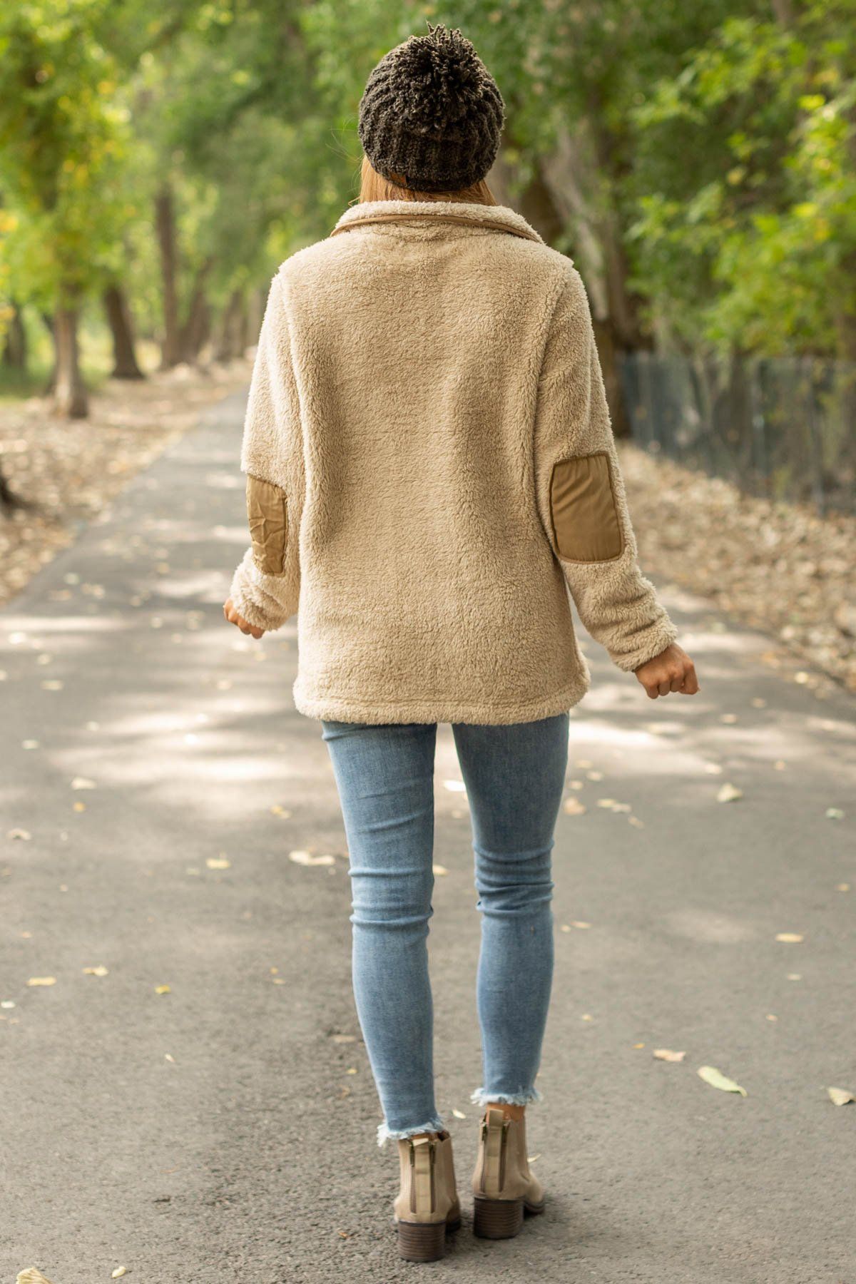 Tan Kangaroo Pocket Half Zip Sherpa Pullover - Filly Flair