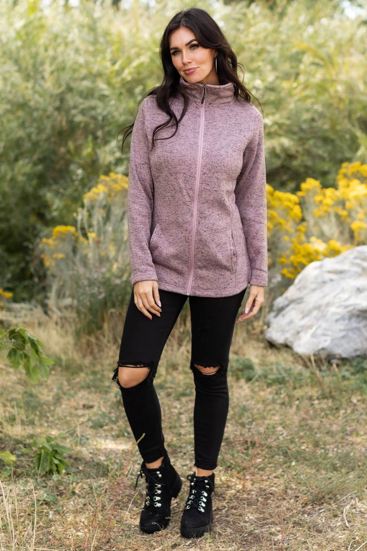Heather Mauve Zip Up Jacket - Filly Flair