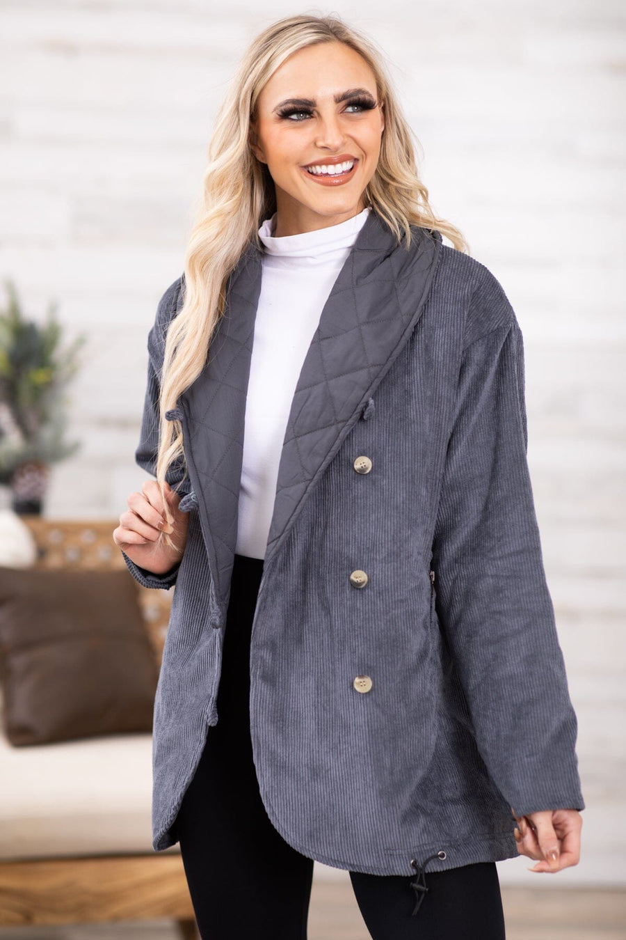 Slate Blue Washed Mid Length Jacket - Filly Flair