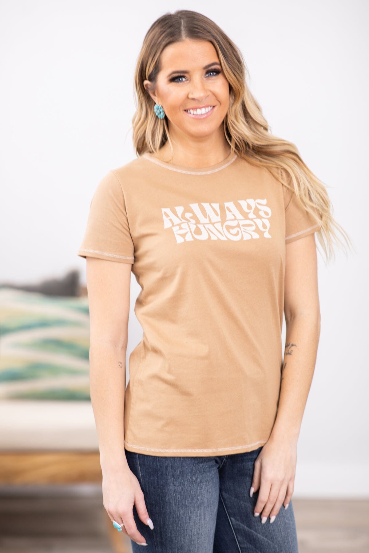 Tan Always Hungry Graphic Tee - Filly Flair