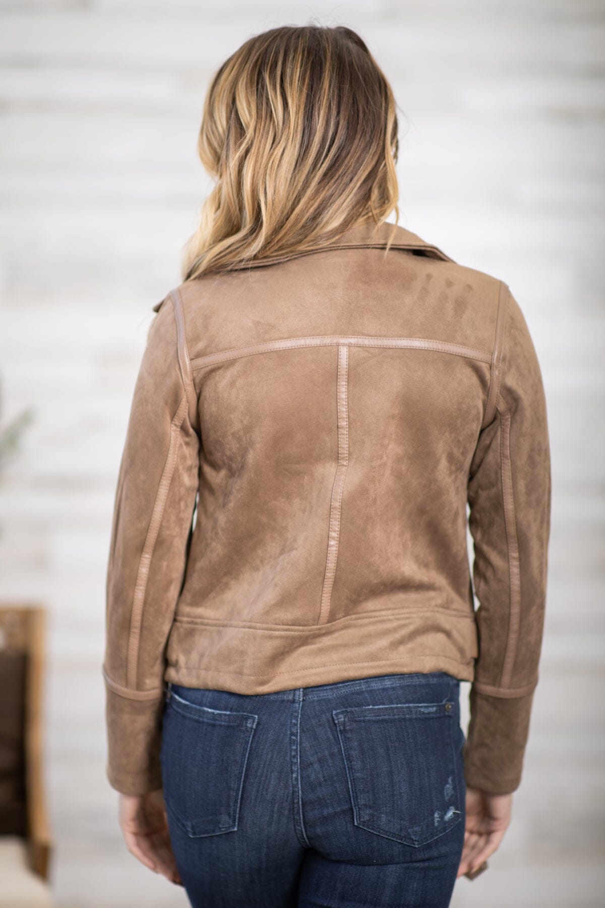 Tan Faux Suede Moto Jacket - Filly Flair