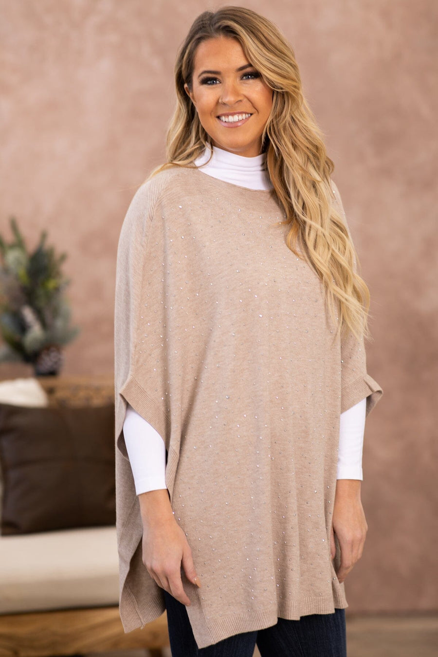 Tan and Gold Scattered Studs Sweater - Filly Flair