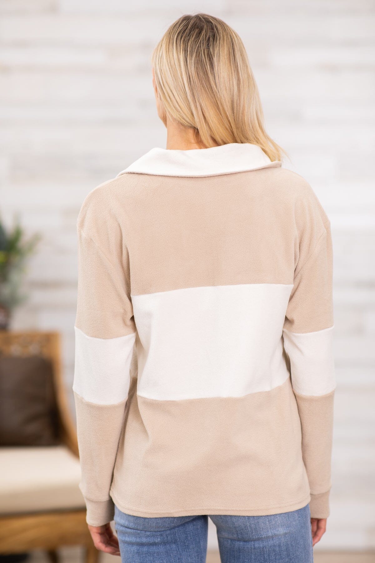 Tan and Off White Colorblock 1/4 Zip Pullover · Filly Flair