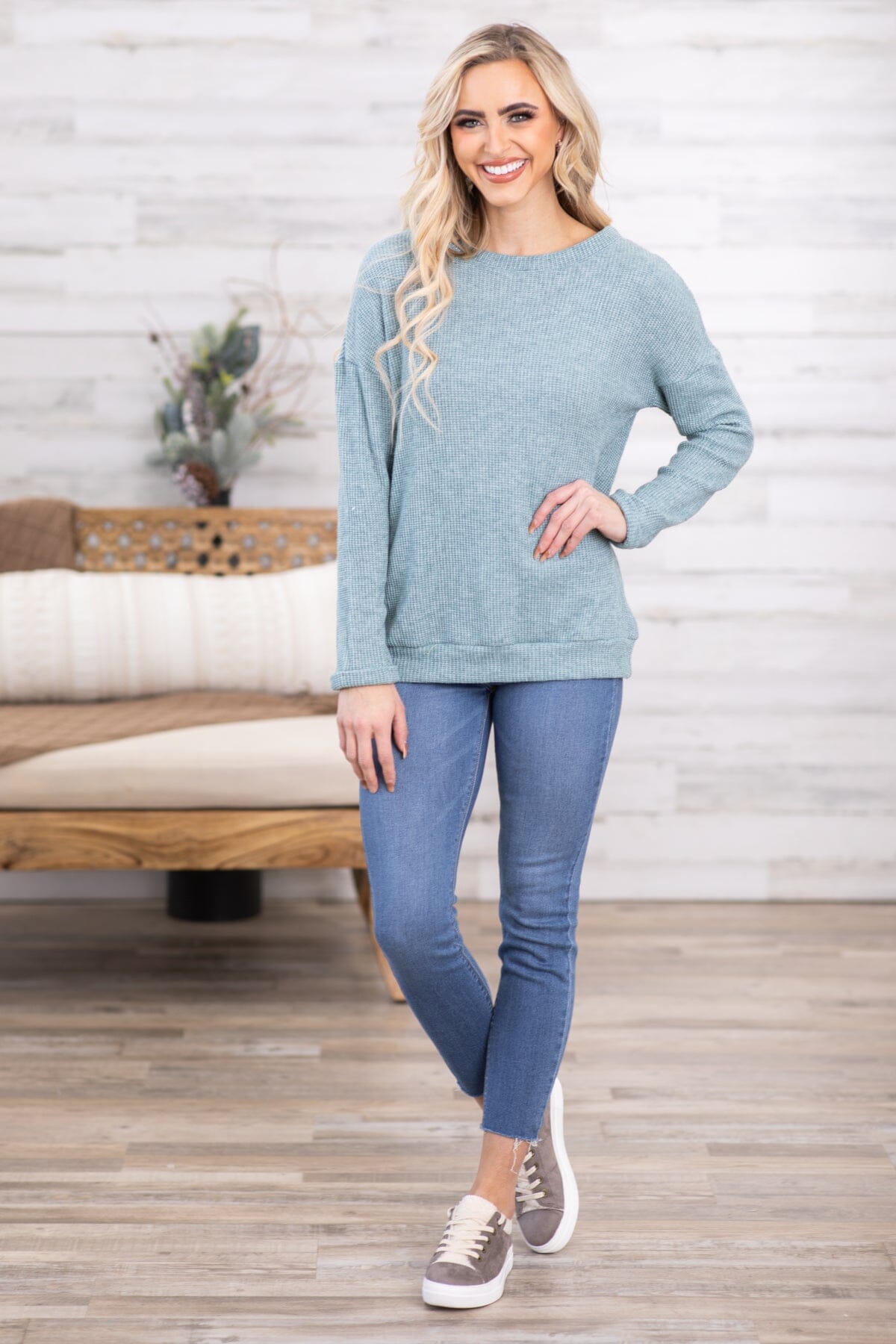 Teal Ribbed Drop Shoulder Top - Filly Flair