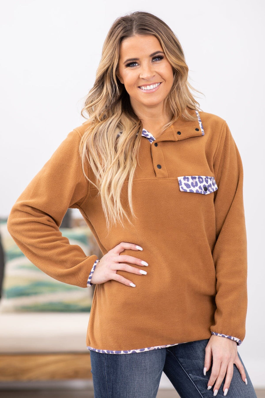 Terra Cotta Contrast Trim 1/4 Snap Pullover - Filly Flair