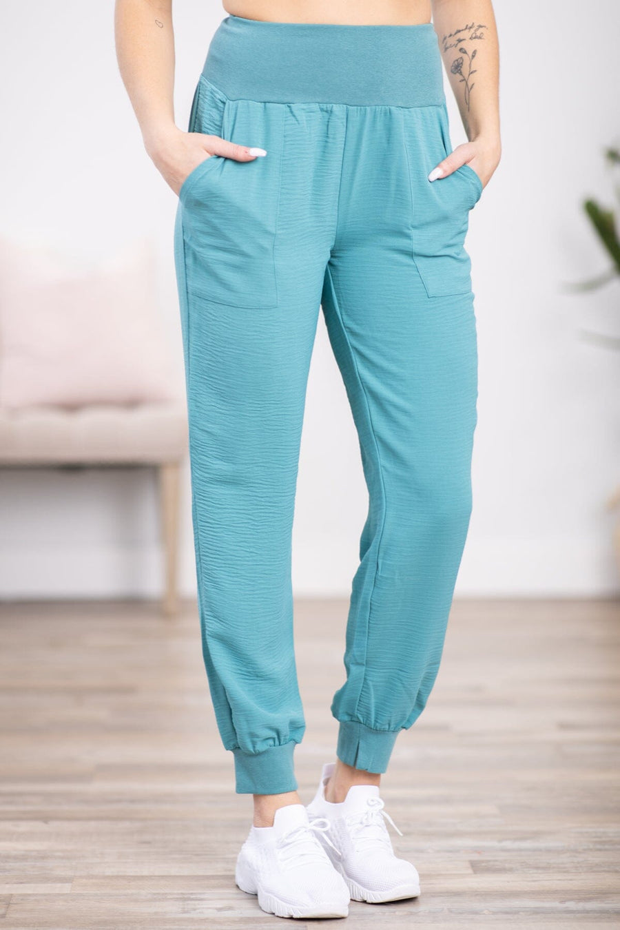 Turquoise Airflow Wide Waistband Joggers - Filly Flair