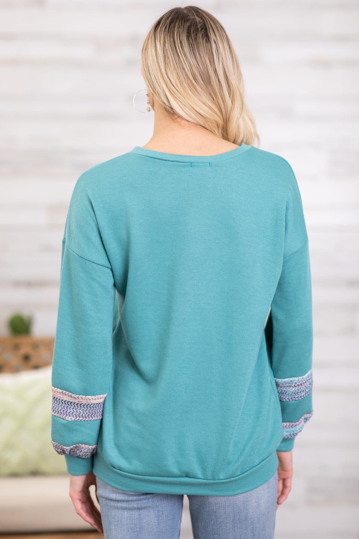 Turquoise Top With Multicolor Sleeve Insets - Filly Flair