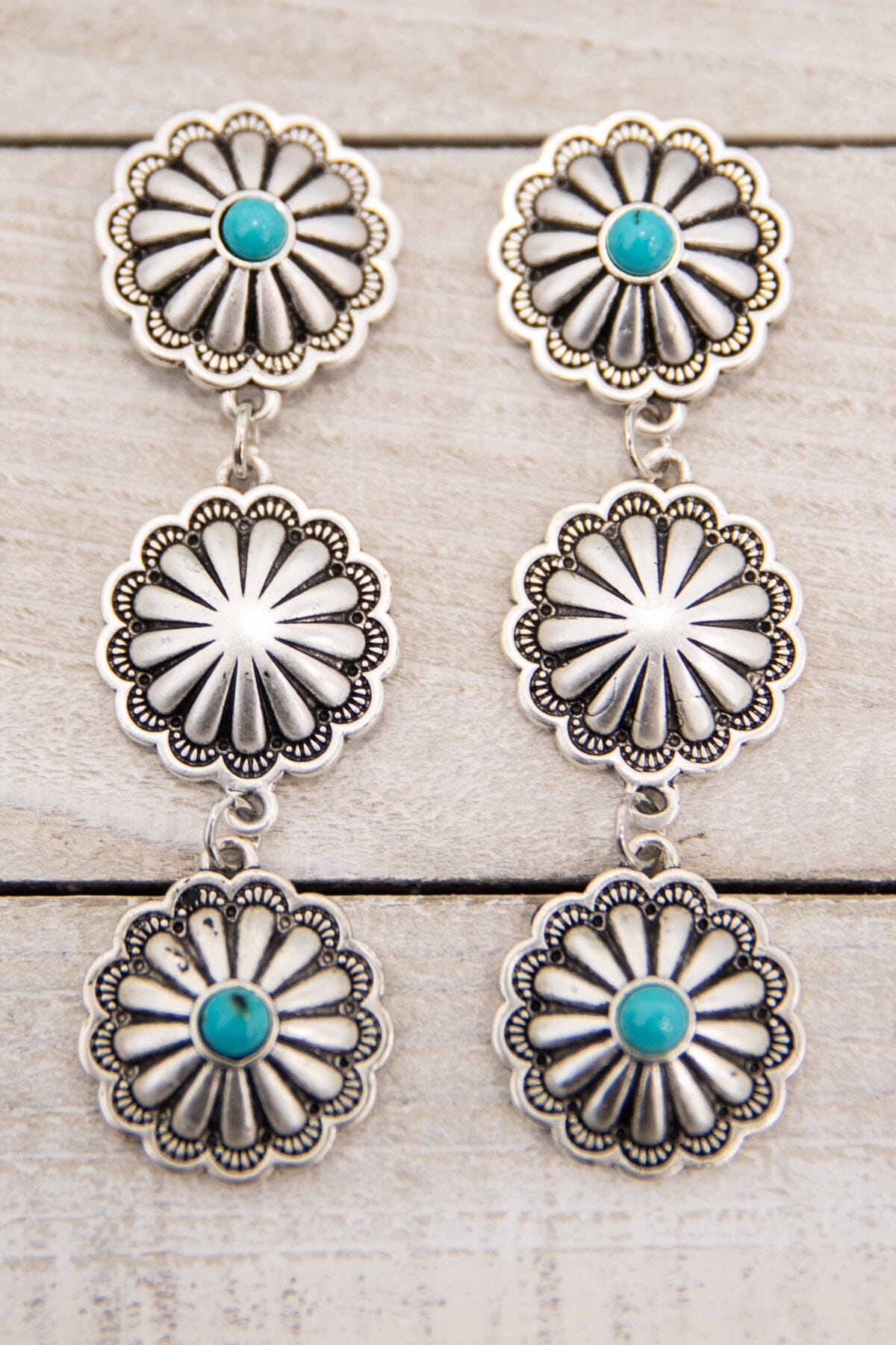 Silver Concho Post Earrings With Turquoise - Filly Flair