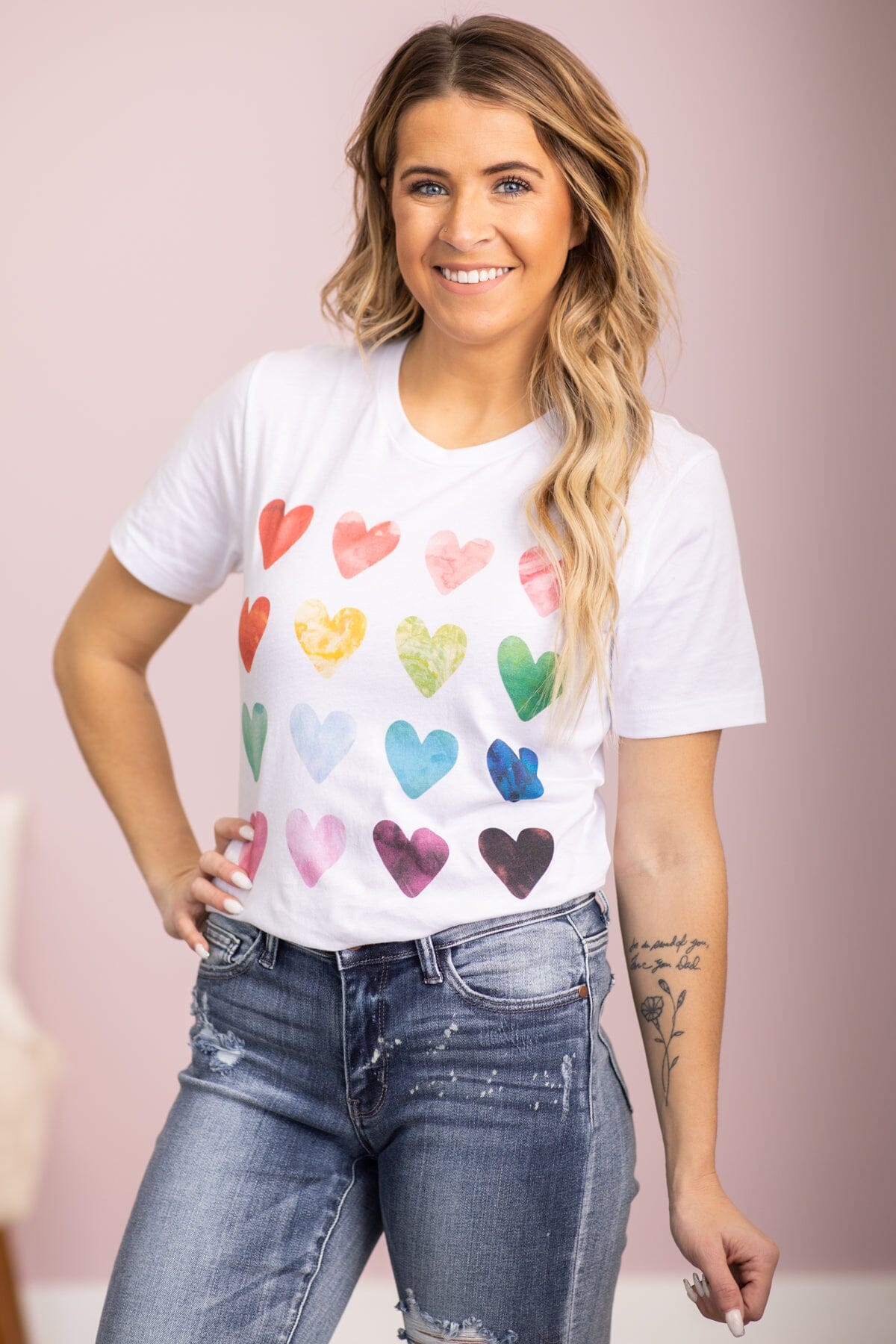White Multicolor Hearts Detail Graphic Tee - Filly Flair