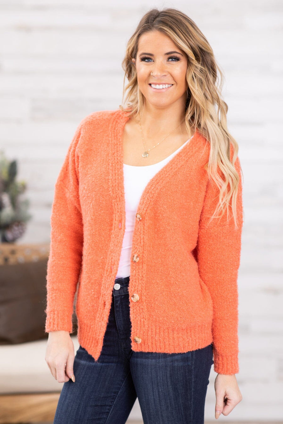 Coral Cardigan With Buttons - Filly Flair
